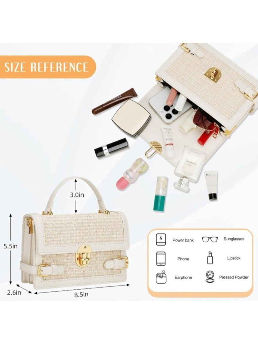 〽️Women's Beige Summer Beach Shoulder Small Straw Purse Crossbody Handbag - Picture 4 of 6